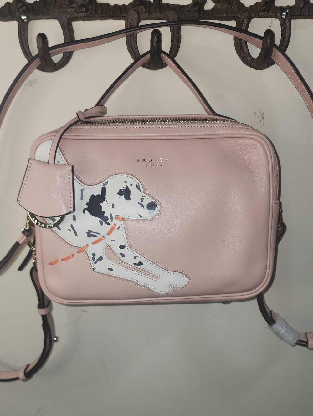 Radley London Pink Leather Crossbody Bag Dog Dalmatian Camera Purse NWT